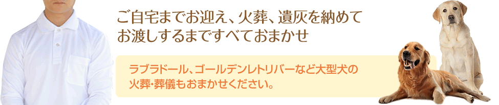 ご自宅までお迎え、火葬、遺灰を納めてお渡しするまですべておまかせ